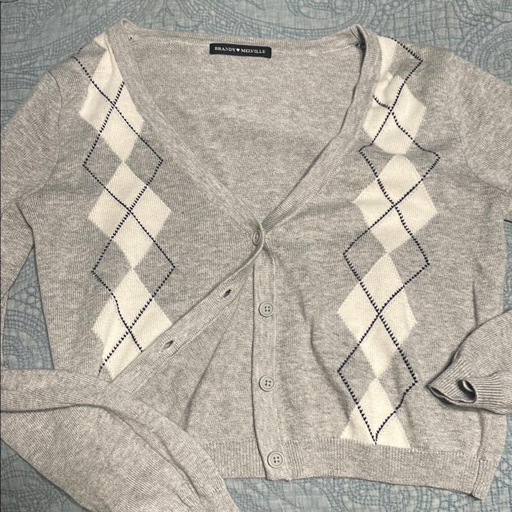 Brandy Melville Gray Argyle Women's Sweater